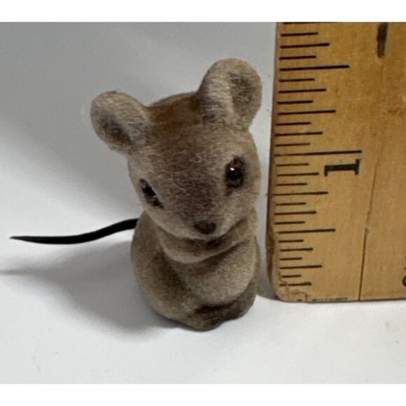 Flocked Mouse Figurine Brown Miniature Collectible 1.5" Realistic Eyes Cute Vtg - Picture 2 of 6